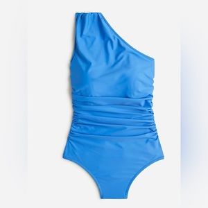 J Crew One Shoulder Ruched Sail Blue One Piece 22 Swimsuit Nautical Preppy